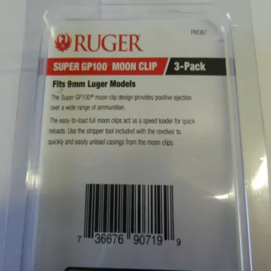 Ruger Moon Clips; Made for GP100, 9mm Revolver; 2 Packs of 3 Clips; 90719