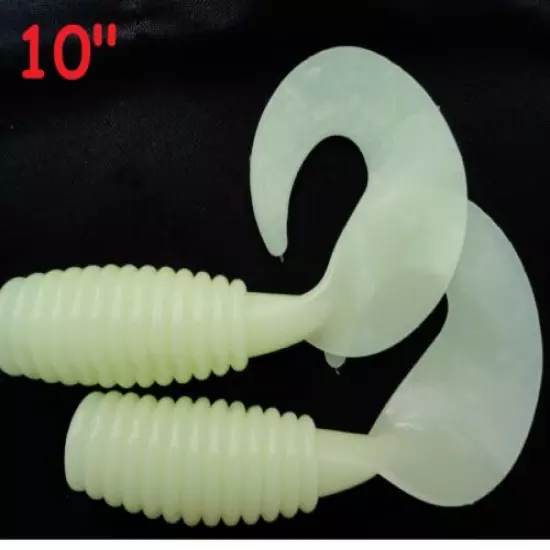  2 -10 Pieces 10" Glow Fat Grub Curly Tail Fishing Soft Plastic Lure