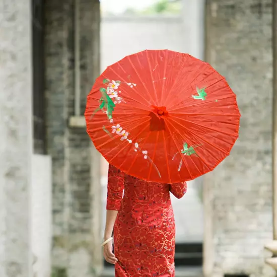 Chinese Classic Vintage Paper Umbrella Wedding Painted Dance Prop Parasol P2024