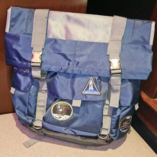 NASA Bioworld Backpack w/ Logo Roll Top Built Up Space Laptop Bag Apollo 11