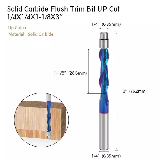 1/4" Shank Flush Trim Router Bit Solid Carbide UP/DOWN Compression Bit Nano-Blue