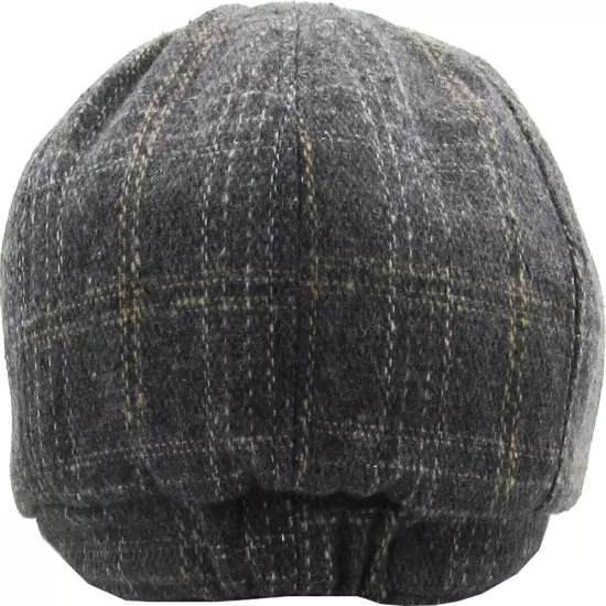 Men's Newsboy Button Top Ascot Ivy Cabbie Hat Gatsby Cap Plaid PU Leather