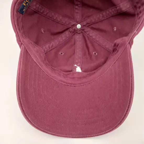 Polo Ralph Lauren Hat Cap Strap Back Burgundy Red White Pony Logo and Script