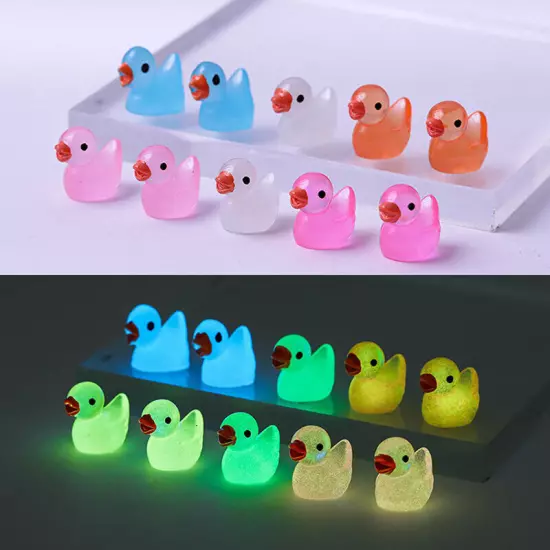 10PCS Mini Luminous Resin Ducks Glow in The Dark Miniature Ornament Tiny Duck Sn