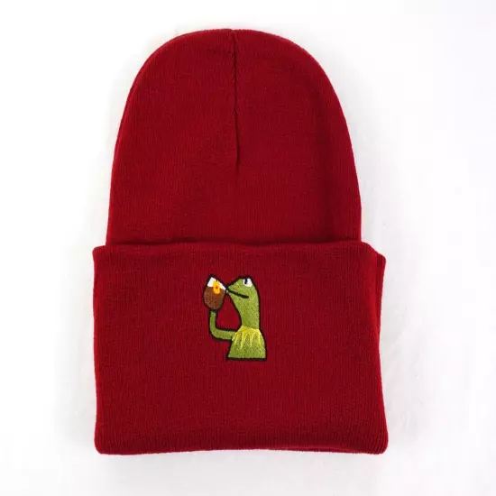 Kermit The Frog Sipping On Tea Gray & Red Beanie - One Size Fits All Lot of 55