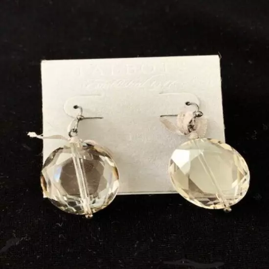 TALBOTS NWT Large Oval Faceted Smoke Crystal Drop Pierced Earrings 1.5" L