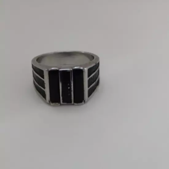 Men's Large Rectangular Ring with Black Stone Size 11