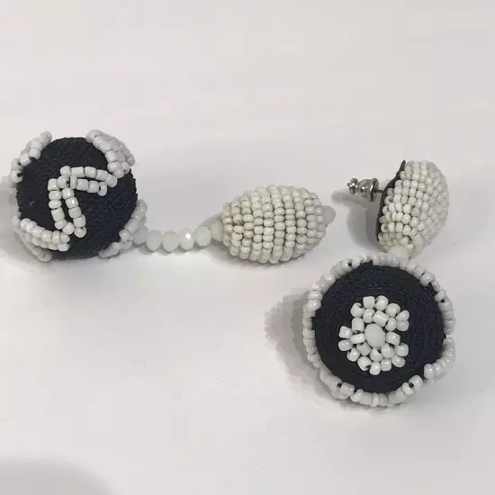 ZARA Tribal Drop Oversized Statement Beaded Ball Black White Boho Drop Earrings