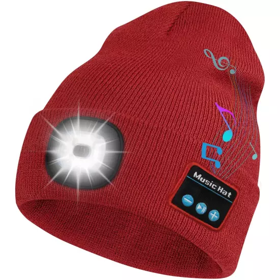 Bluetooth LED Beanie Hat with Music Speakers Mic Rechargeable Cap Head Lamp Gift