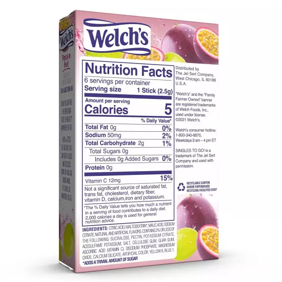 Welch'S Singles to Go Water Drink Mix - Passion Fruit Powder Sticks (12 Boxes W