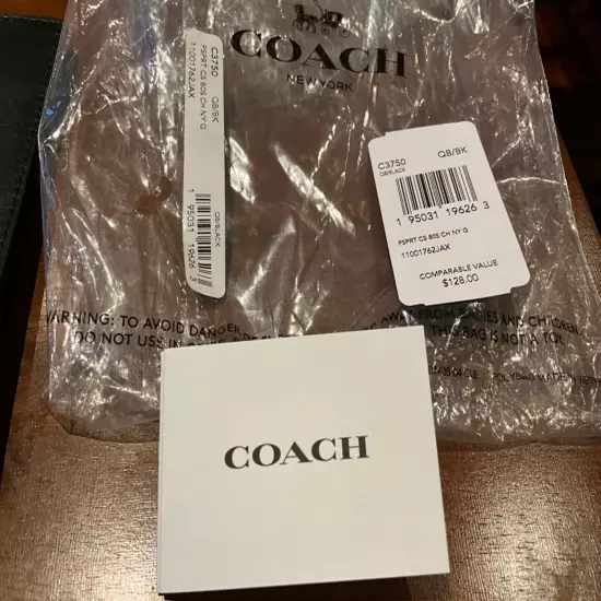 NWT Coach Black Multi-Color Leather Passport Case/Holder/Wallet #C3750