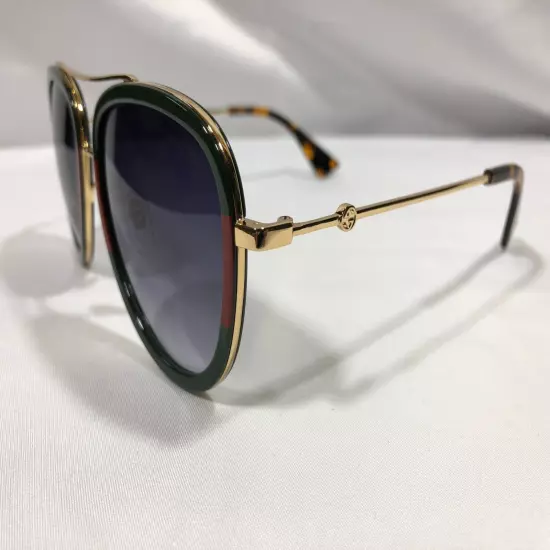 Authentic New Gucci GG0062S 003 Aviator Sunglasses in Green/Red Grey Lenses