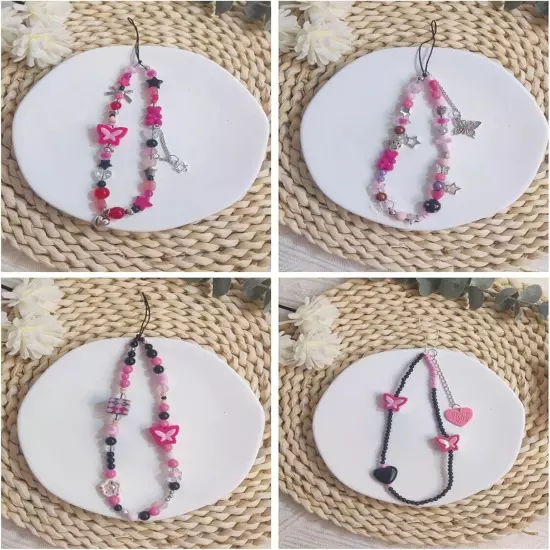 Cute 4-Piece Phone Charms Set - Durable Acrylic Lanyards for Fashionable Decor