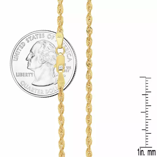 10k Yellow Gold Light 2mm-7mm D/Cut Rope Chain Necklace Size 16"-30" Hollow