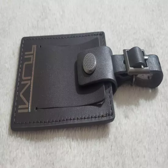 New Tumi Dark Brown Leather Large Luggage Tag with Adjustable Buckle