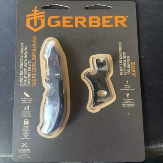 NEW- Gerber Mini Paraframe & Shard Combo Clip Folding Knife & keychain tool 