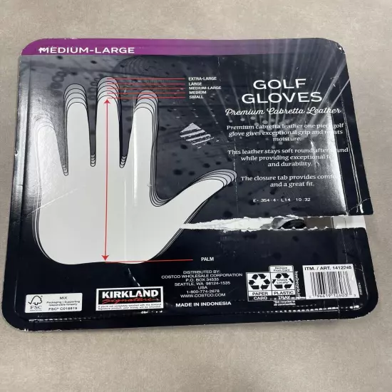 Kirkland Signature Leather Golf Glove 4pk- left hand gloves med-large Read Descr