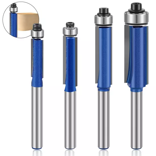 4Pcs 1/4inch Shank Flush Trim Router Bit Set Carbide Top Bearing Wood Cuttingφ