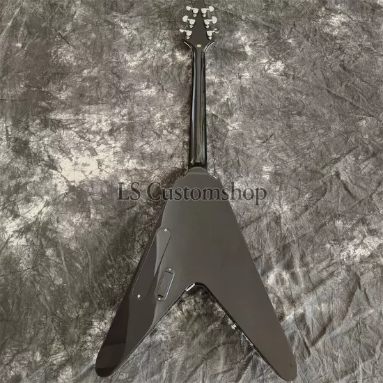 Custom Shop Flying V Electric Guitar Prophecy Black Solid Body Chrome Hardware