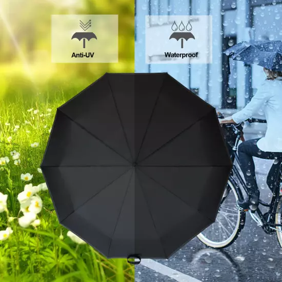 Automatic Black Umbrella Anti-UV Sun/Rain Windproof 3 Folding Compact Umbrella