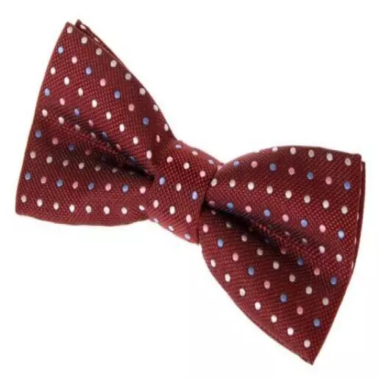  Vintage Three-Colour Polka Dots Woven Pre-tied Bow Tie (4.5") Burgundy