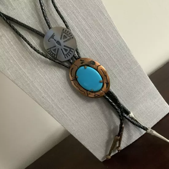 Set of two copper and silver tone south western bolo tie necklaces