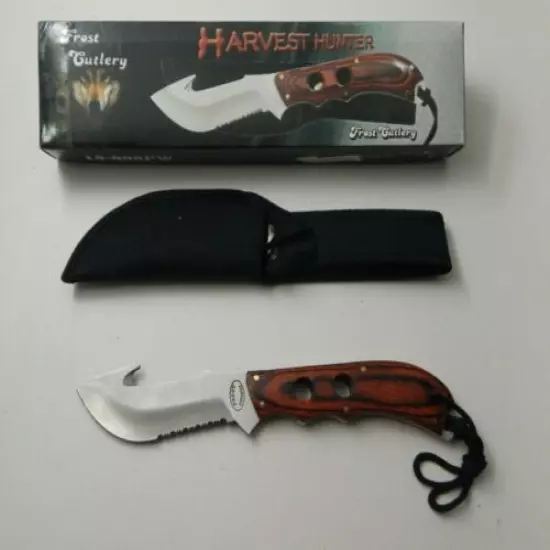 Frost Cutlery Knife Harvest Hunter 8 1/2" Overall half Serrated W/Guthook 