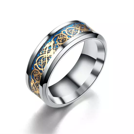 8mm Mens Celtic Dragon Stainless Steel Ring Band Hip Hop Rings Boys Gift Sz 6-12