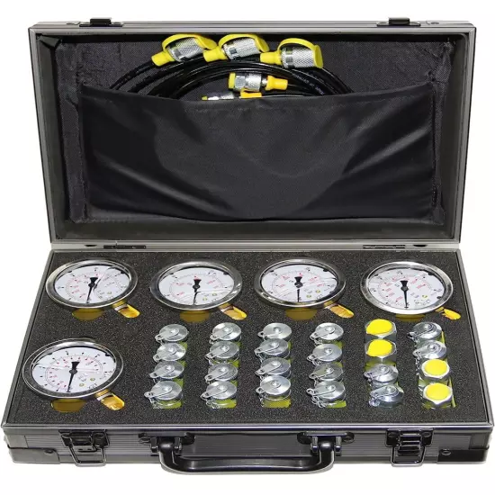 60P Hydraulic Pressure Test Kit with 5 Gauges 24 Couplings 3 Hoses for Excavator