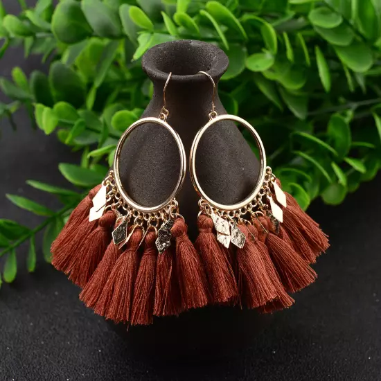 Fashion Women Bohemian Earrings Long Tassel Fringe Drop Dangle Ear Stud Jewelry