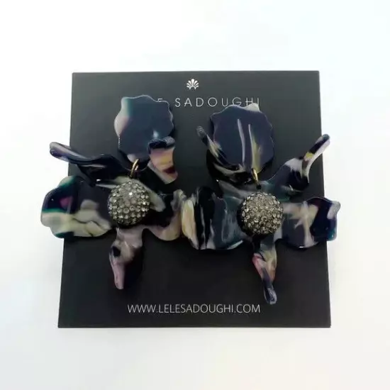 Lele Sadoughi twilight Lily Flower Clip On Large earrings.