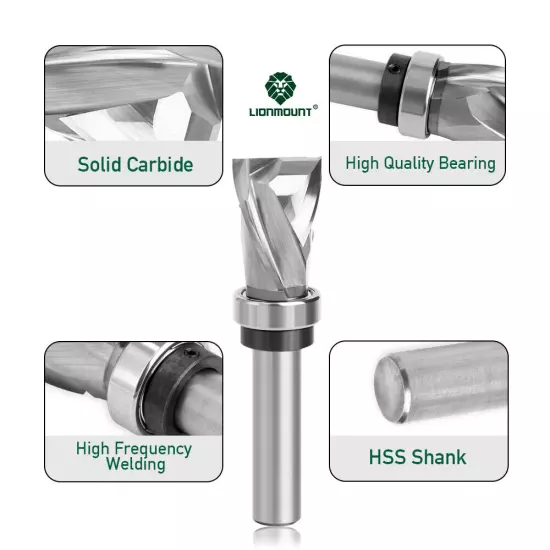 1/2" Shank Template Pattern Router Bit Straight Flush Solid Carbide Compression