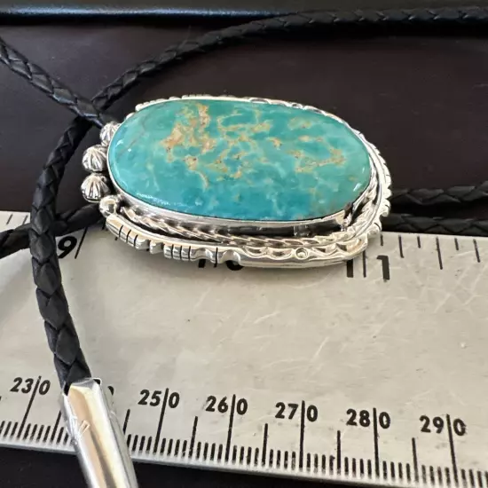 Navajo Bolo Tie Yazzie Sterling Silver Blue Green Turquoise 18007