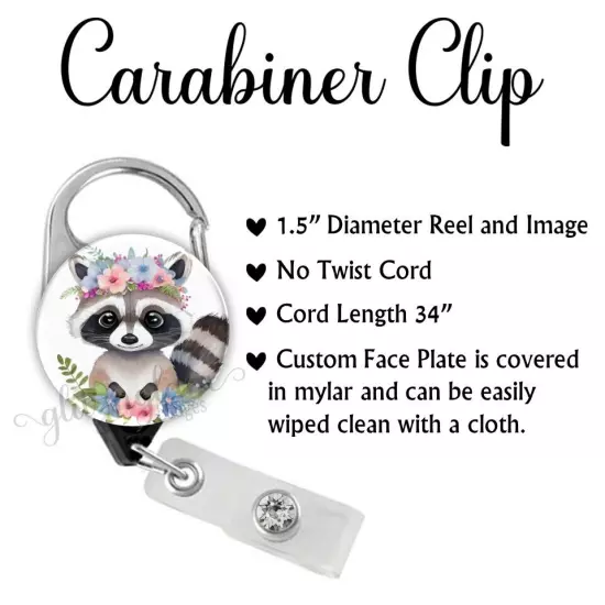 Baby Raccoon Nurse Badge Holder, Flower Badge Reel, Medical ID Retractable 6576