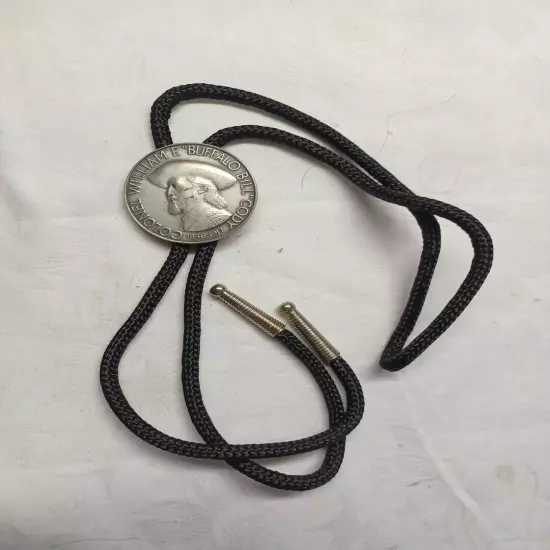 Vintage 1846-1917 Colonel William Buffalo Dollar Bolo Tie Black Ridged Tip