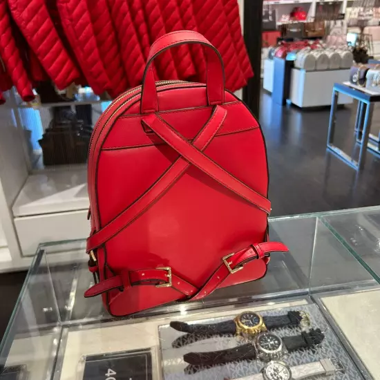 Michael Kors Jaycee Medium Pebbled Leather Travel School Backpack in Bright Red