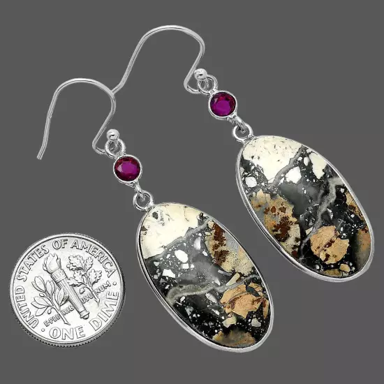 Maligano Jasper - Indonesia & Ruby 925 Sterling Silver Earrings Jewelry E-1002