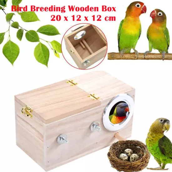 Wooden Bird Breeding Nest Box Parakeet Budgie Cockatiel Cage Nesting Window 20cm