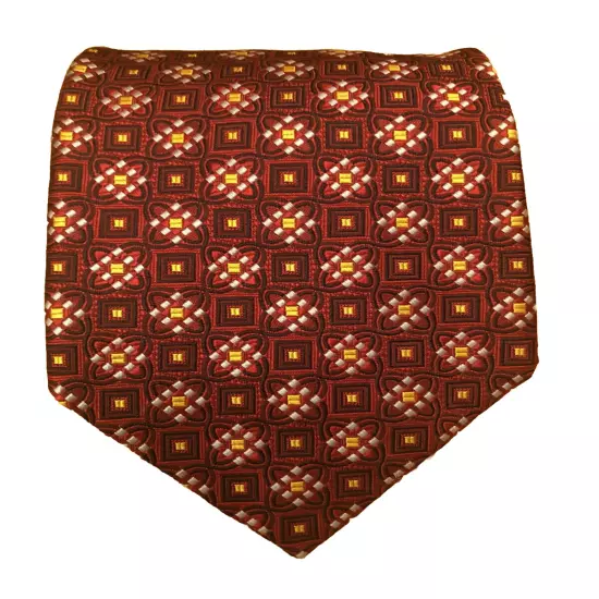 Robert Talbott Silk Tie Best Of Class NWT, Red Black Silver Yellow Geometric