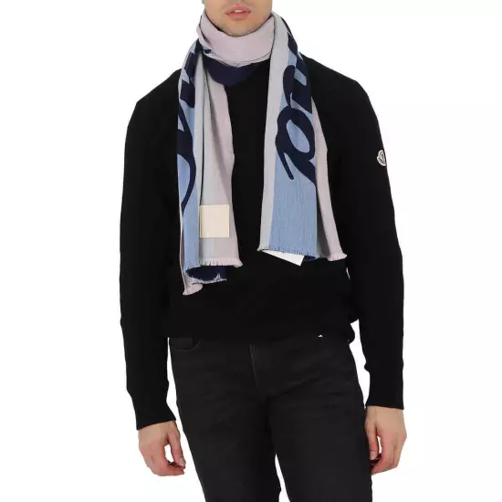 Bally Men's Blue Surf / Reinette Striped Wool Scarf