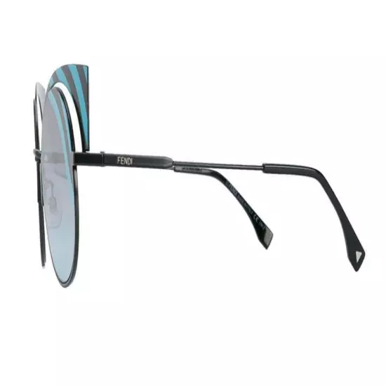 $695 Fendi Cutout Cat Eye Sunglasses Blue + Black Bold Stripes Italy Case NWT