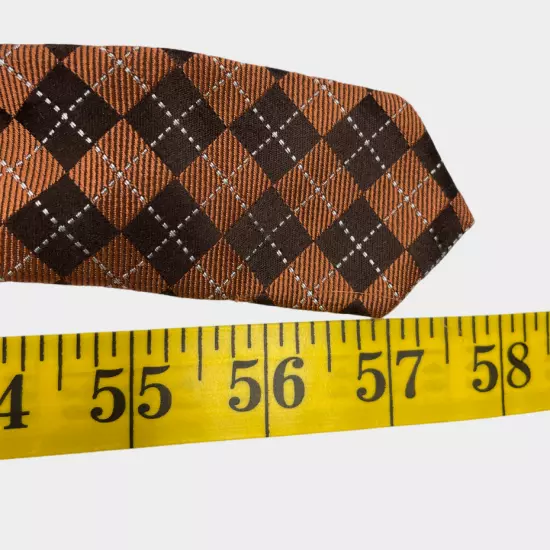 Croft & Barrow Copper Brown Geometric Diamonds Silk Necktie Tie Men's 3.2" x 57"