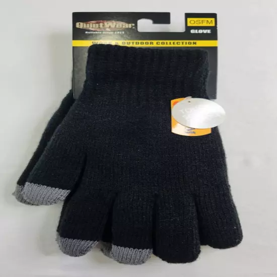 Quiet Wear Black & Gray OSFM Work & Outdoor Gloves Touch Screen Compatible