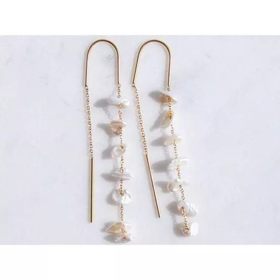 Dangle Earrings Pearl Dainty Threader Pearl Earrings Lightweight waterproof