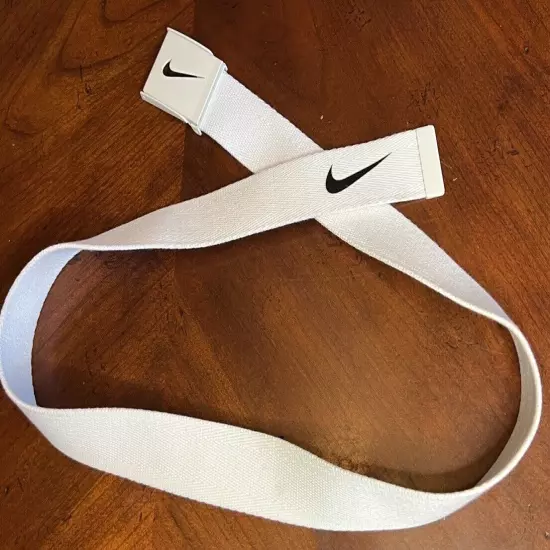 Nike Golf Web Belt White Mens 36” White Buckle Bottle Opener 1 1/2" Fabric