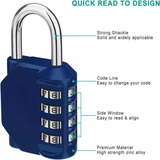 Combination Locker Lock, 4 Digit Outdoor Padlock for Gym, School, Gates, Doors, 