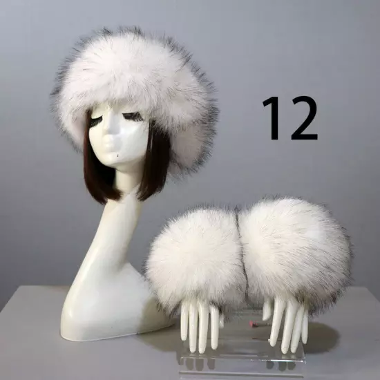 Women Wam Faux Fur Hat Cuff Set Winter Warmer Hat Arm Wrist Sleeve Gloves