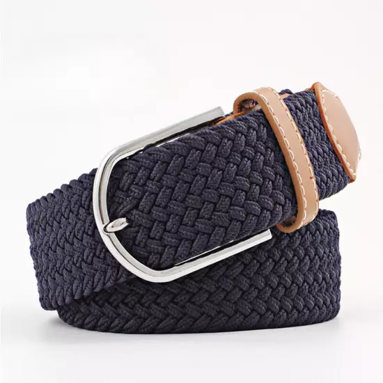 Mens Ladies Belts Canvas Webbing Braided Leather U Buckle Elastic Woven Stretch