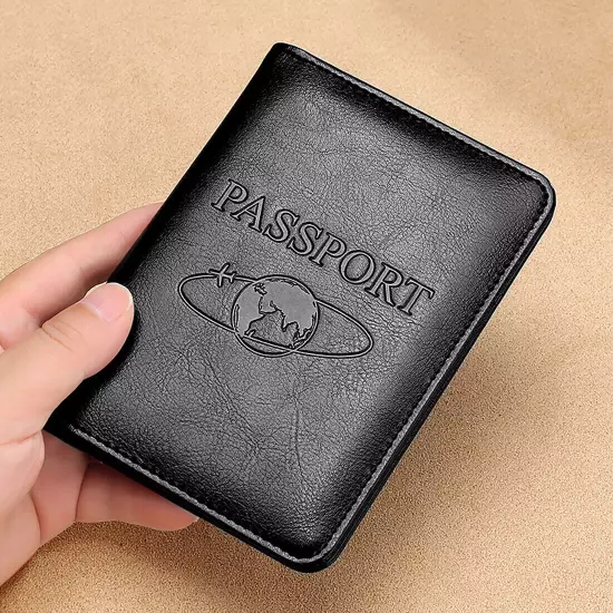 1X Black Mens Real Leather Passport Holder Travel Wallet ID Cards Case Cover Bag