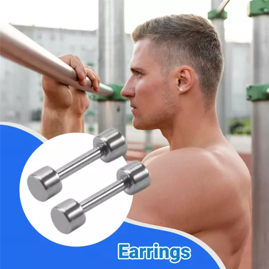 1 Pair of Men's Barbell Titanium steel Ear Studs Earrings 3mm Silver S3N45549